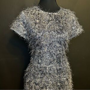Banana Republic Snakeskin Black and White Fuzzy Dress